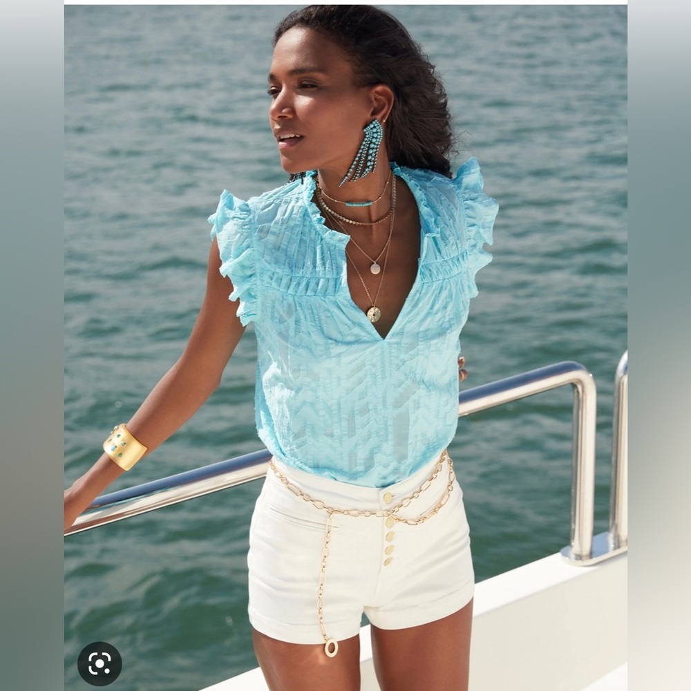 RAMY BROOK Wendy Ruffle Top, Ruffle and a V-neck with a Flutter Sleeve in Medium